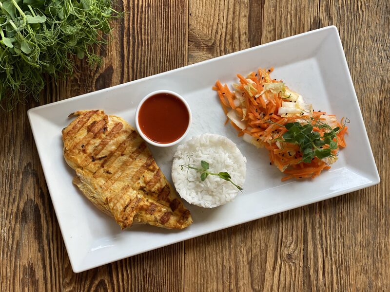 II. Grilled chicken fillet with rice and salad